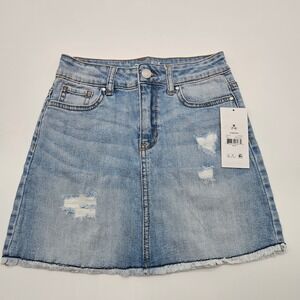 Jordache Girls Denim Skirt Size M 7-8 Light Wash Distressed Frayed Hem